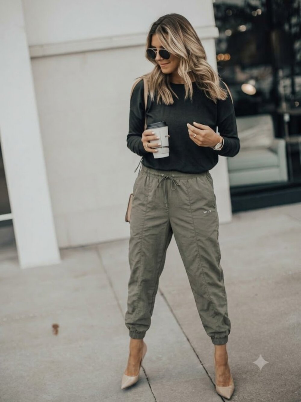 Wilo The Label Women's Parachute Joggers Pants in Sage Size Medium